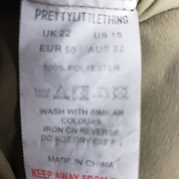 Pretty Little Thing Plus Size 18 Khaki Corset Detail Puff‎ Sleeve Shift Dress - Picture 5 of 7